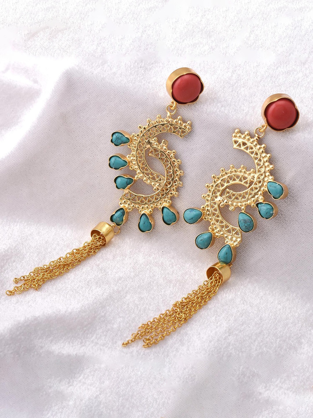 

Tistabene Gold-Toned & Green Contemporary Drop Earrings