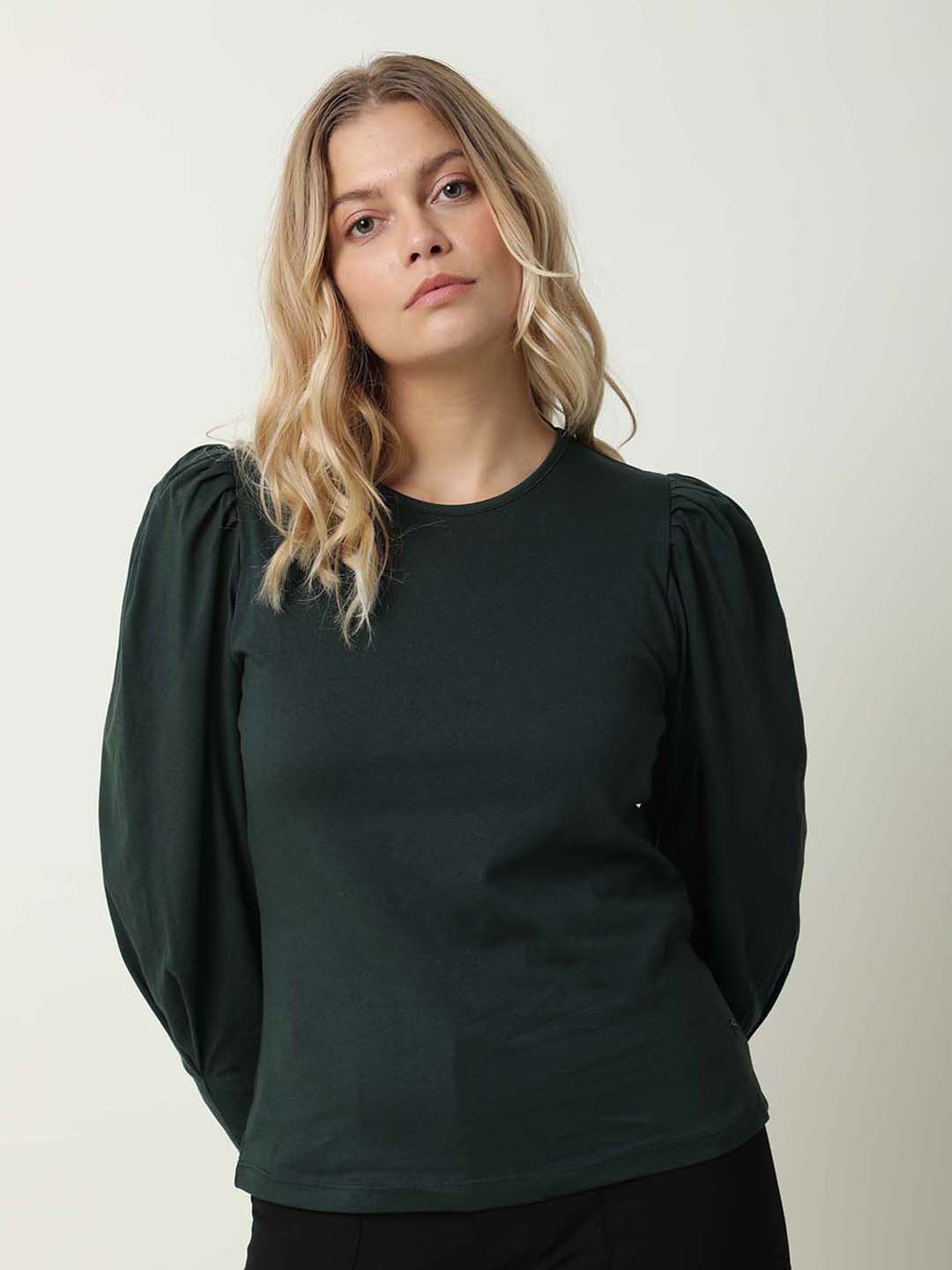 

RAREISM Women Olive Green Solid Round Neck Pure Cotton Regular Top