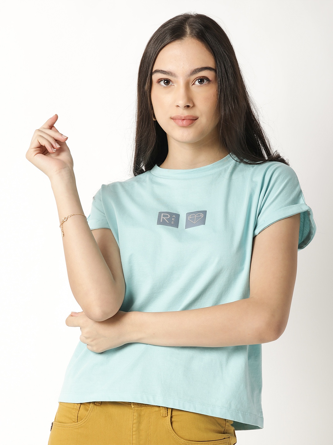 

RAREISM Women Pure Cotton Slim Fit T-shirt, Na