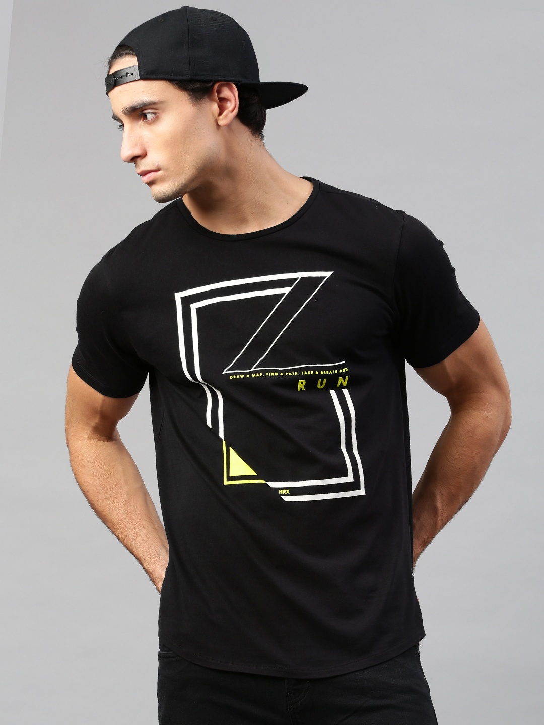 

HRX by Hrithik Roshan Men Black Printed Pure Cotton T-shirt