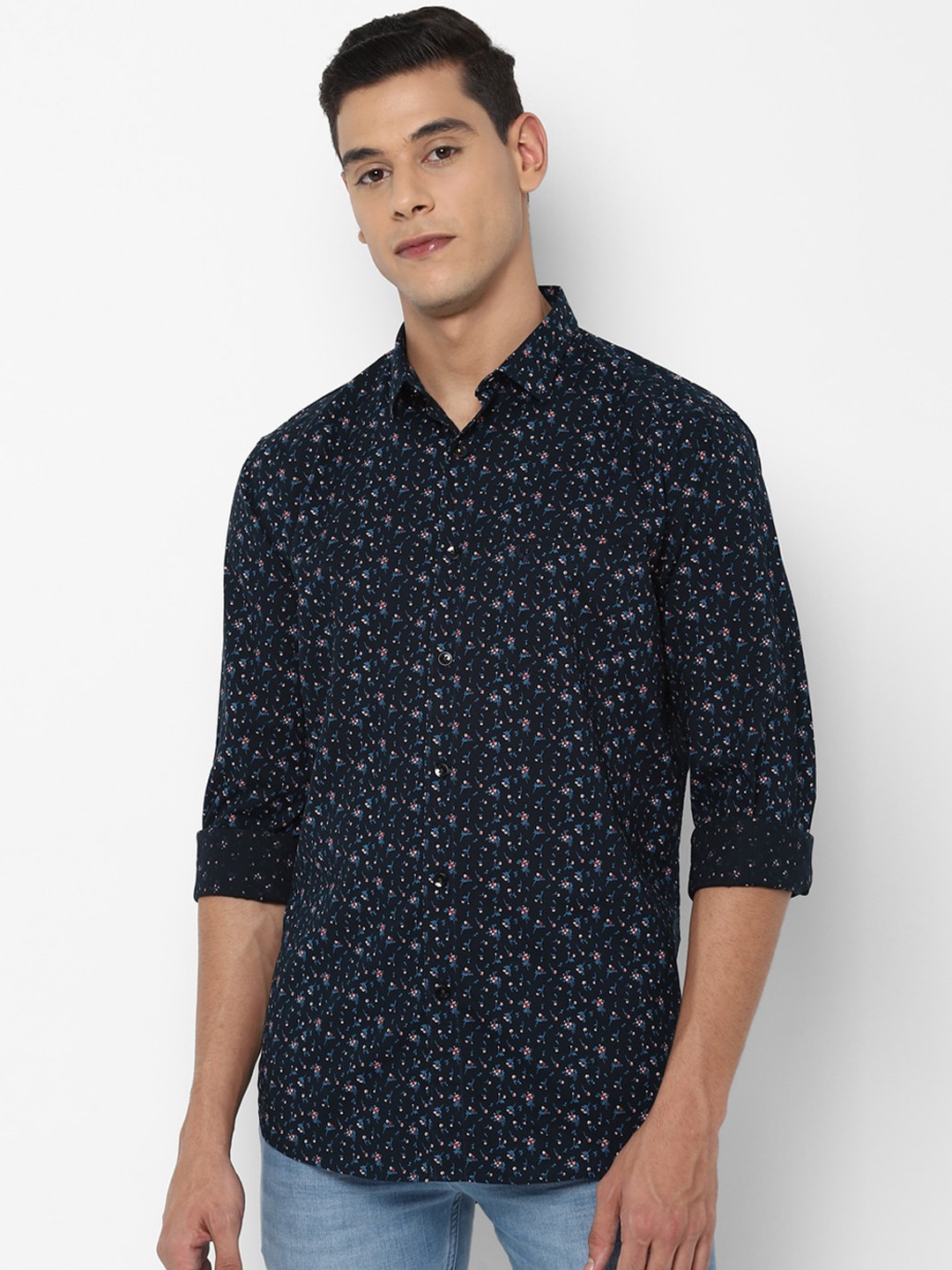 

Allen Solly Men Navy Blue Printed Casual Shirt