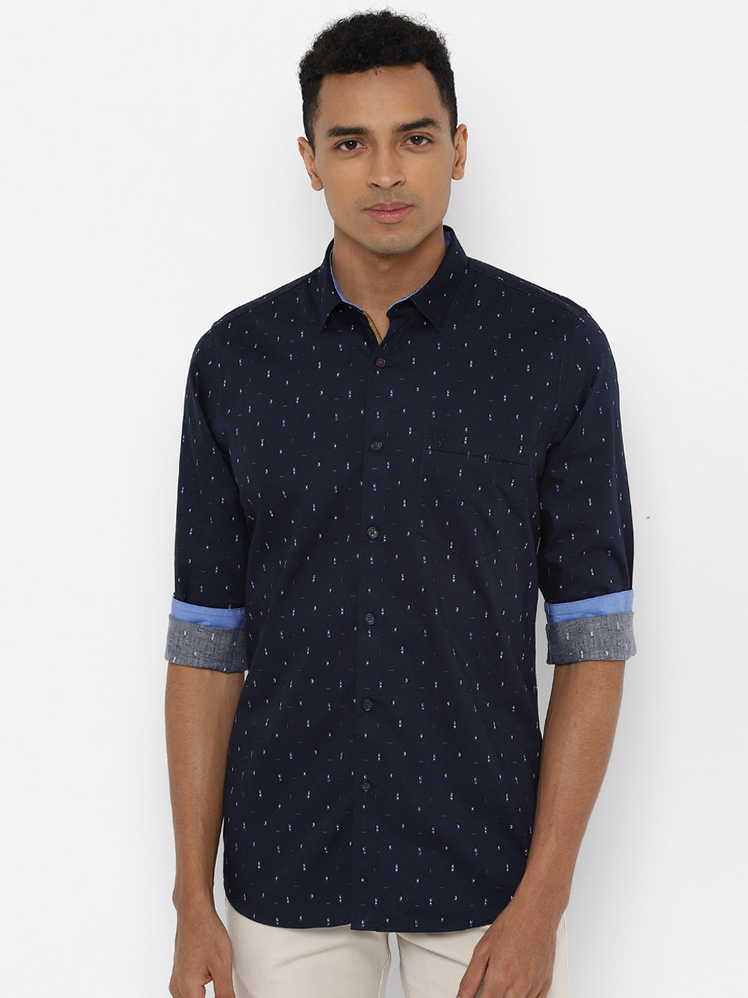 

Allen Solly Men Navy Blue Slim Fit Printed Cotton Casual Shirt