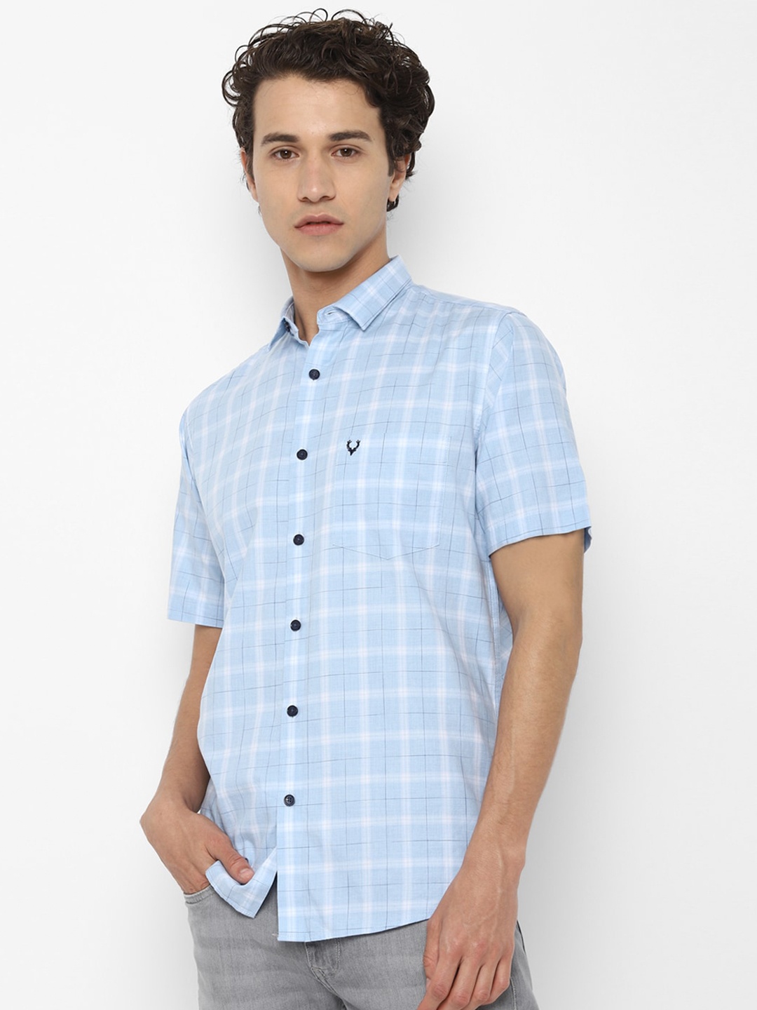 

Allen Solly Men Blue Slim Fit Windowpane Checks Checked Pure Cotton Casual Shirt