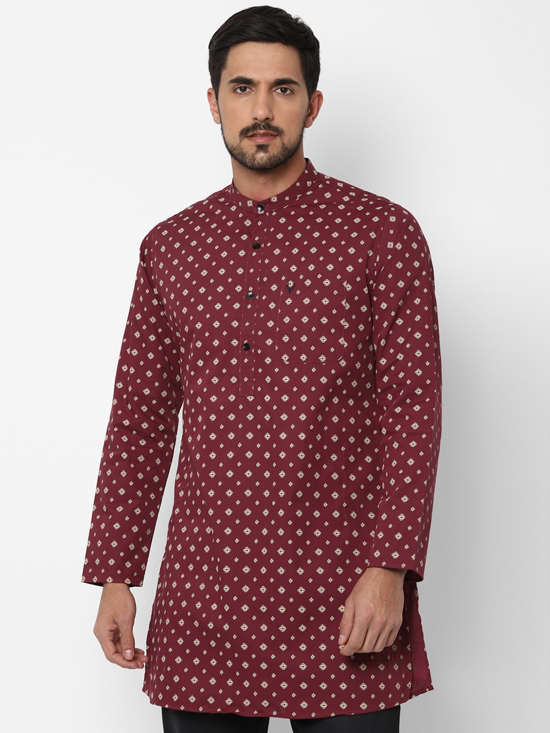 

Allen Solly Men Maroon Geometric Printed Cotton Kurta