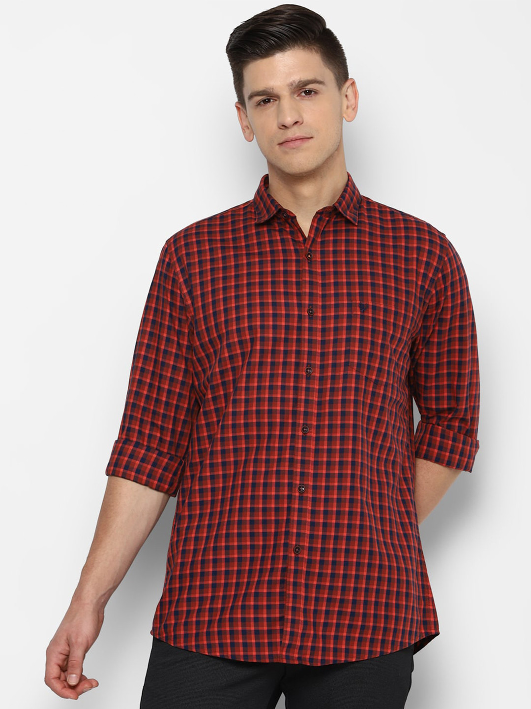 

Allen Solly Men Maroon & Navy Blue Checked Cotton Casual Shirt