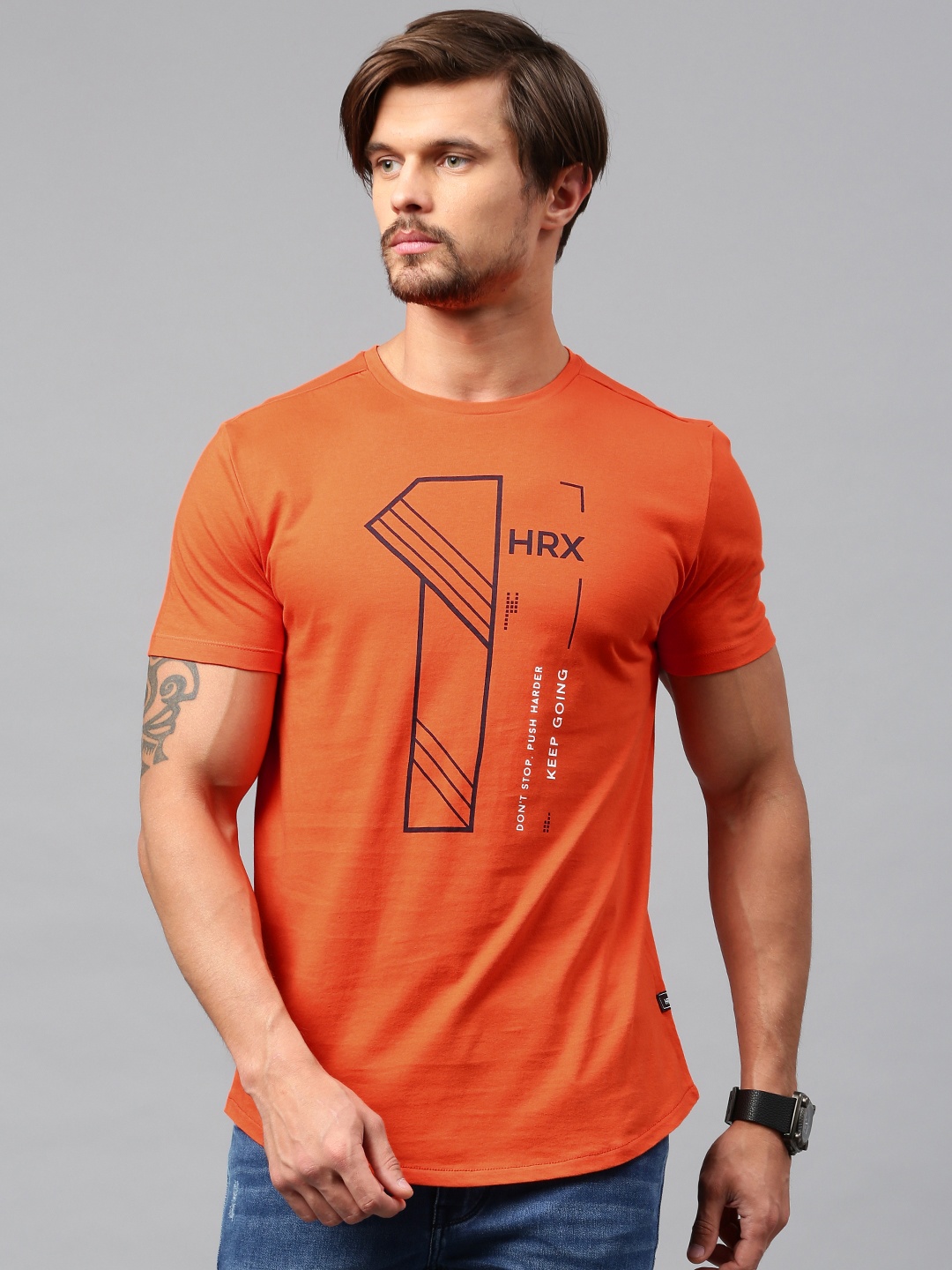 

HRX by Hrithik Roshan Men Orange Printed T-shirt