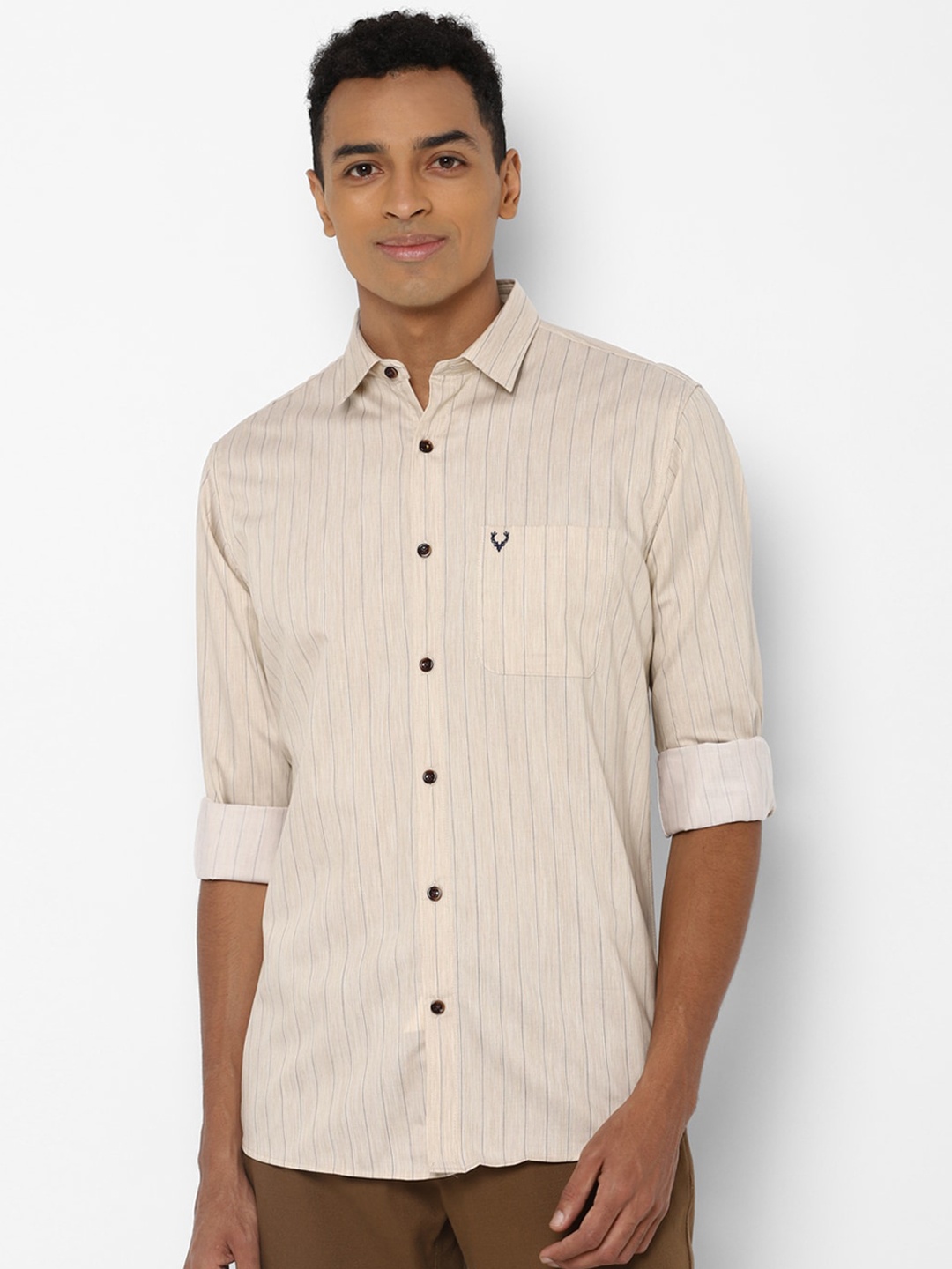 

Allen Solly Men Beige Cotton Regular Fit Striped Casual Shirt