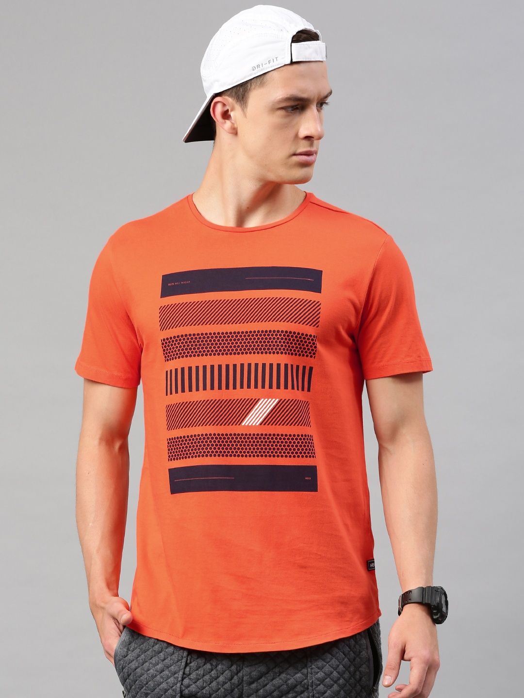 

HRX by Hrithik Roshan Men Orange Printed Pure Cotton T-shirt