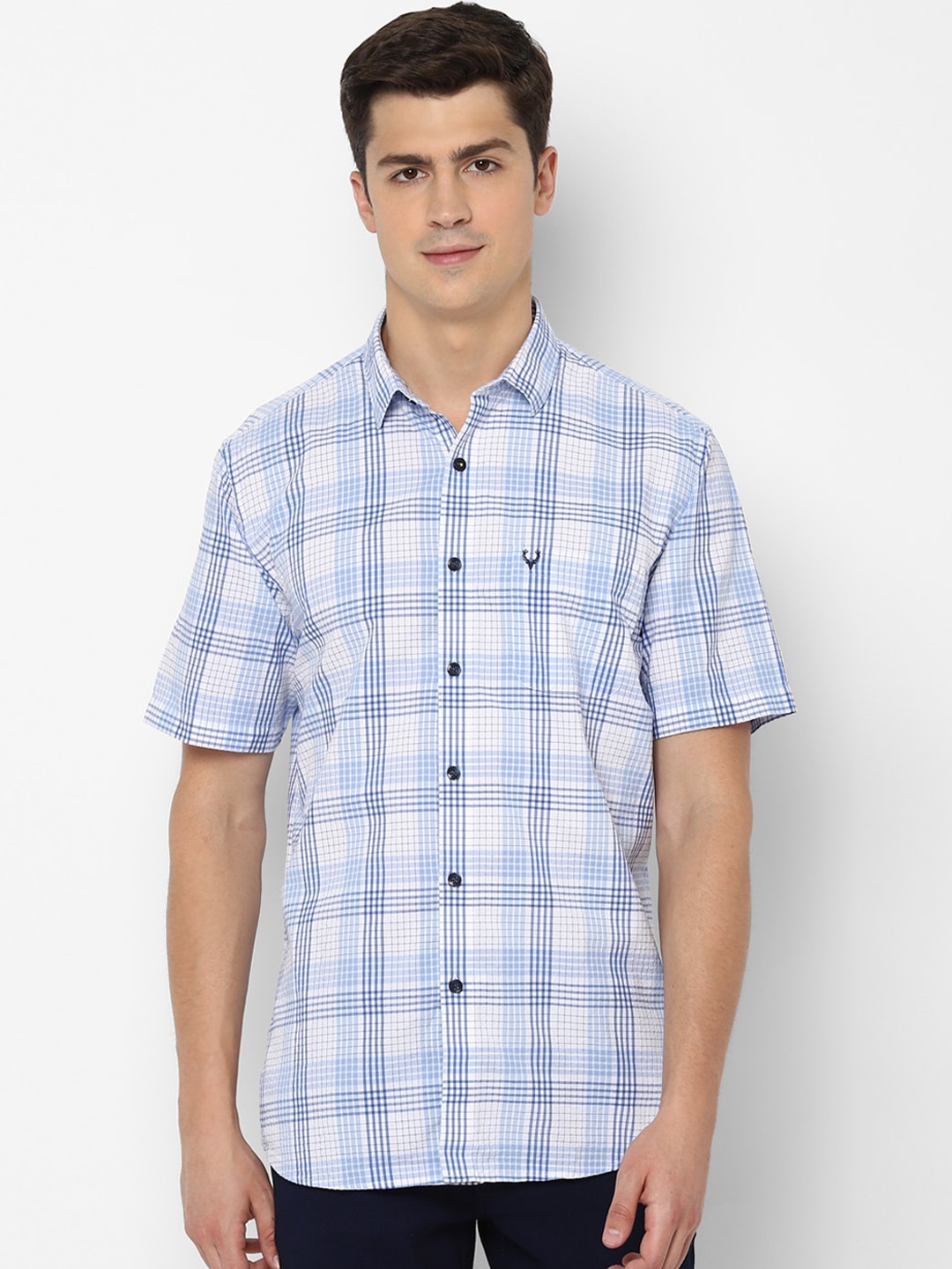 

Allen Solly Men Blue Cotton Slim Fit Tartan Checks Checked Casual Shirt