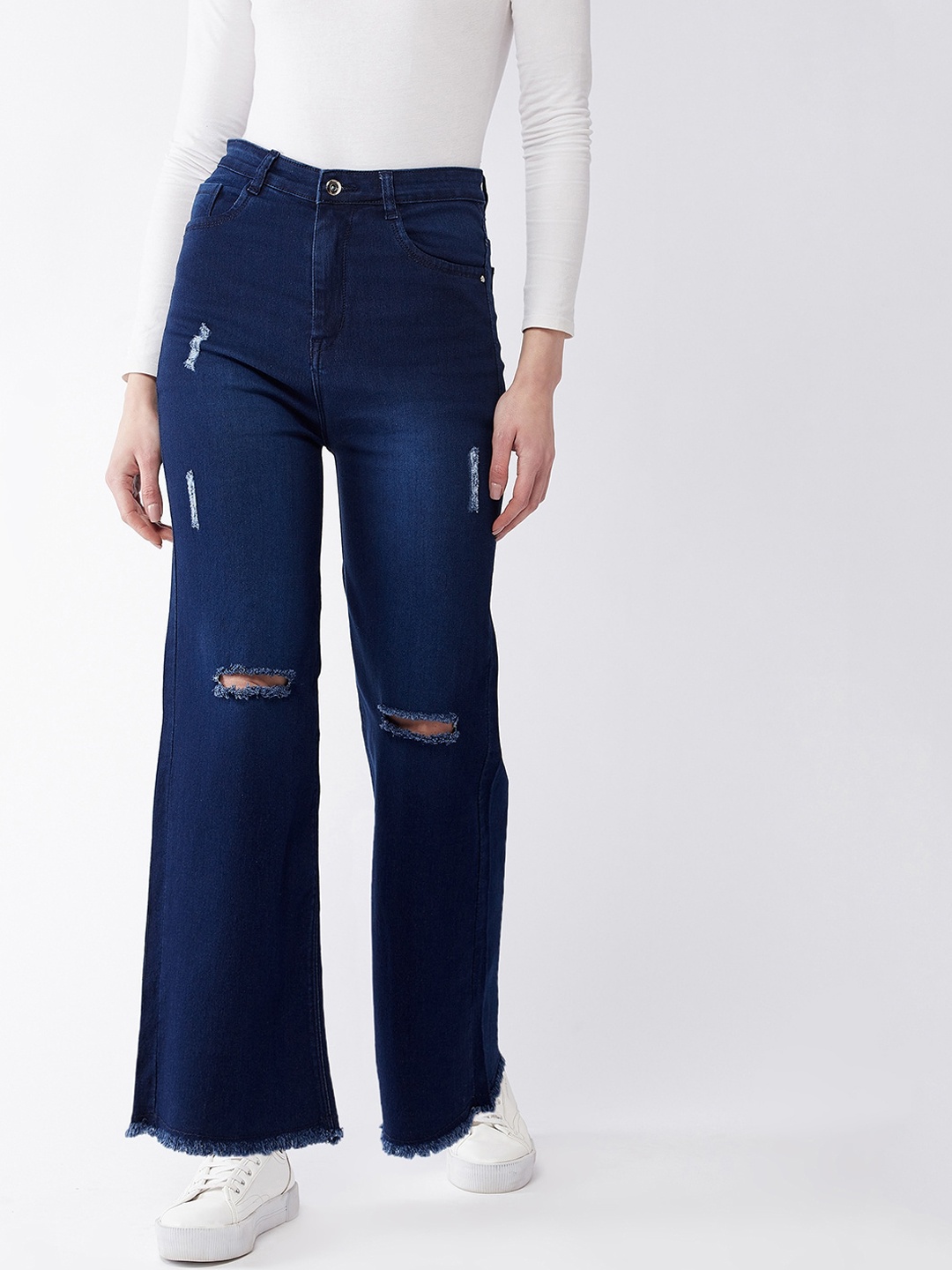 

Purple Feather Women Navy Blue Flared High-Rise Light Fade Stretchable Jeans