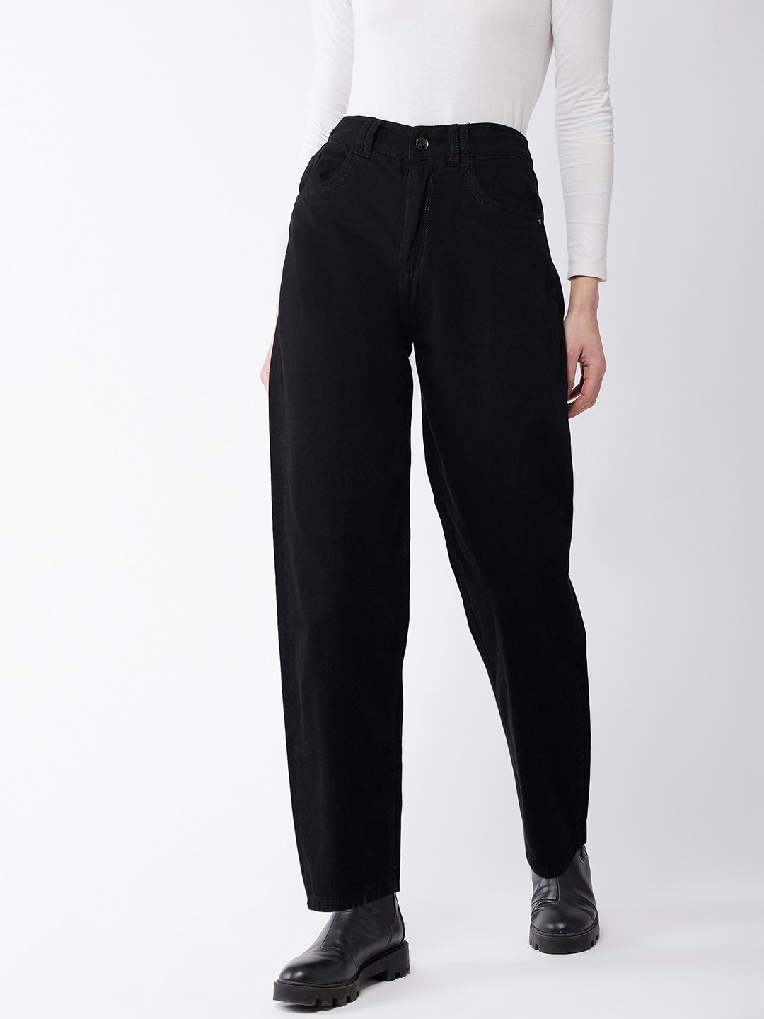

Purple Feather Woman Black London Boyfriend Fit High-Rise Jeans