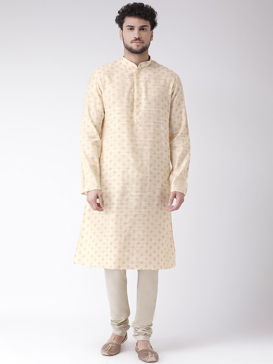 

TABARD Men Beige Ethnic Motifs Silk Blend Printed Kurta with Pyjamas