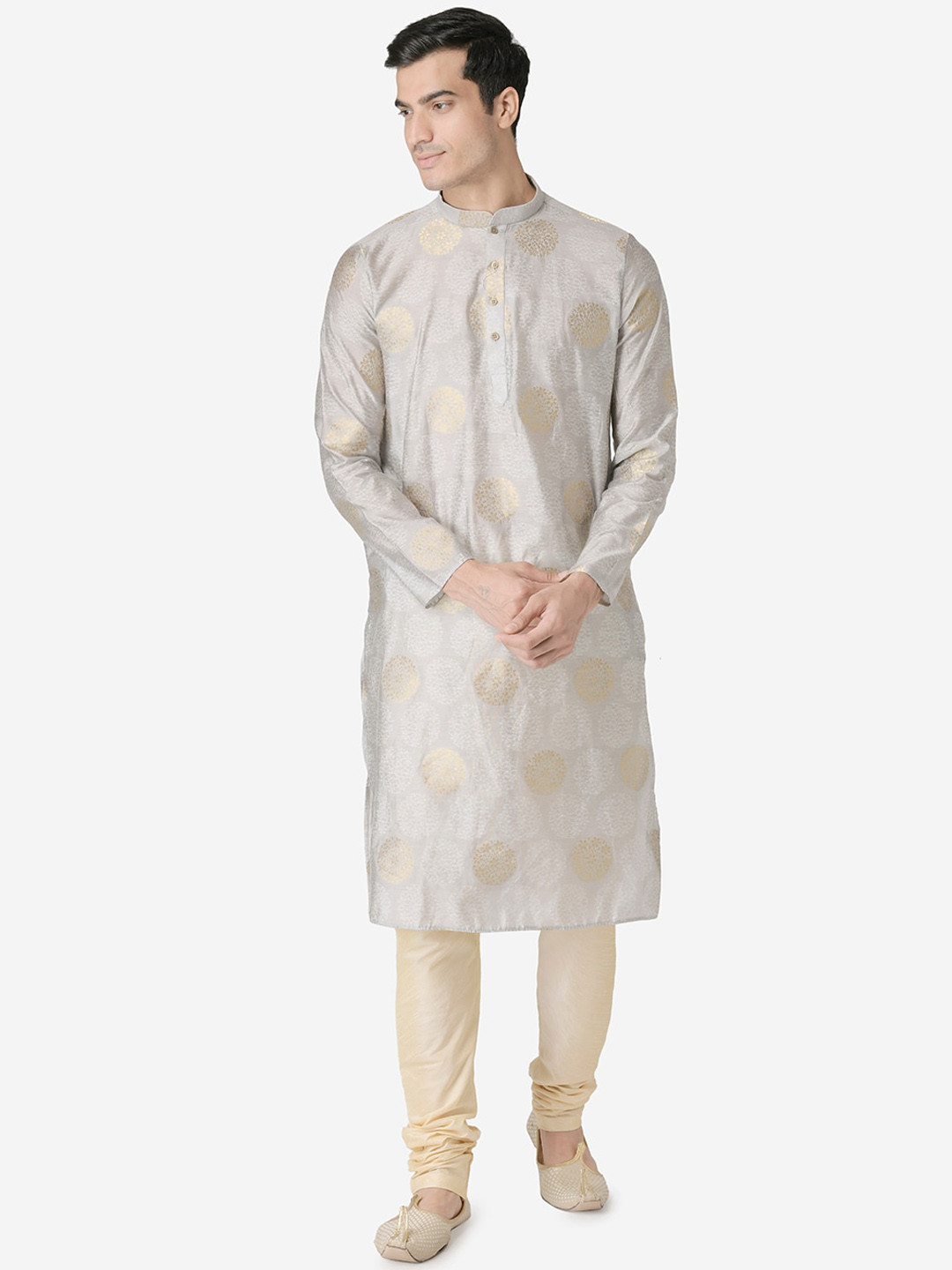 

TABARD Men Jacquard Printed Grey Kurta with Churidar