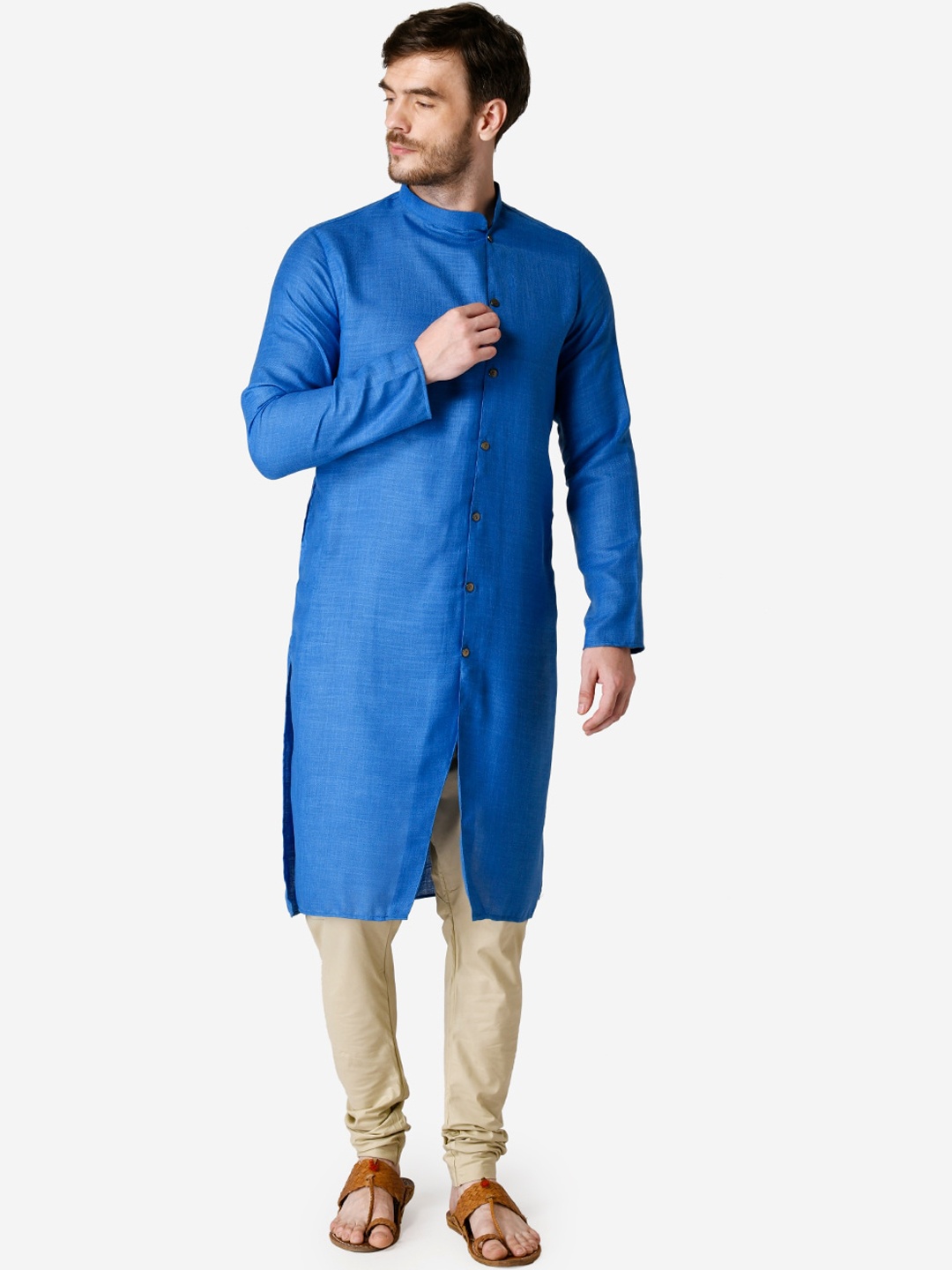 

TABARD Men Blue Solid Pure Cotton Kurta with Churidar