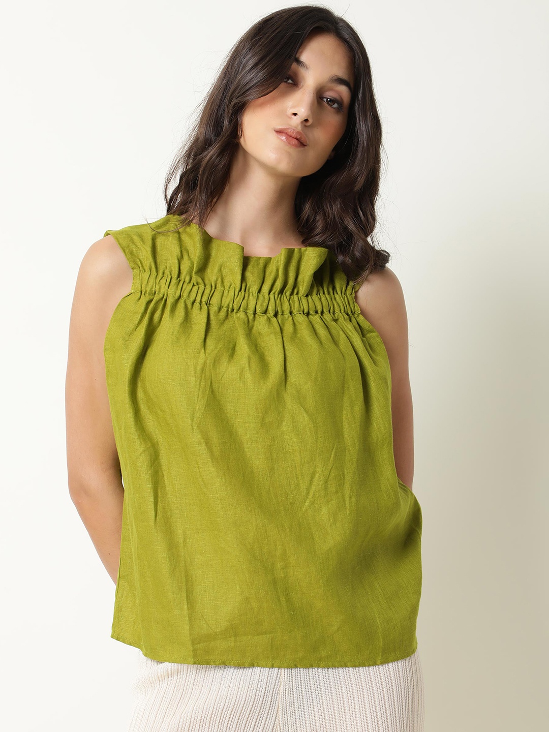 

RAREISM Women Green Cotton Blend Top