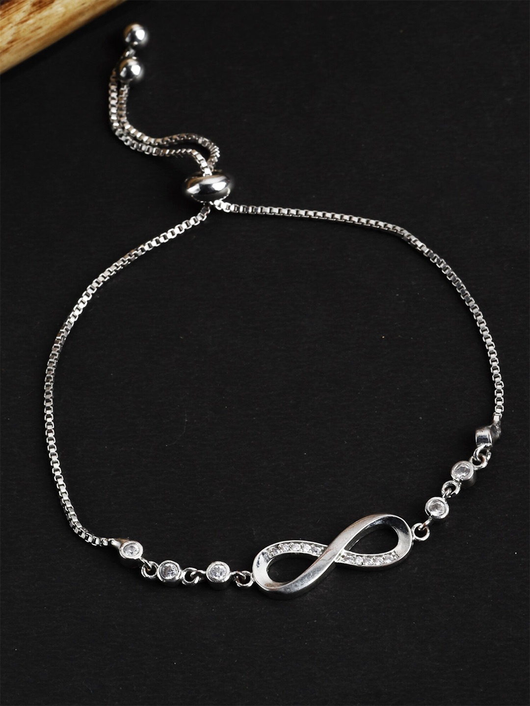

KARATCART Women American Diamond Handcrafted Silver-Plated Charm Bracelet