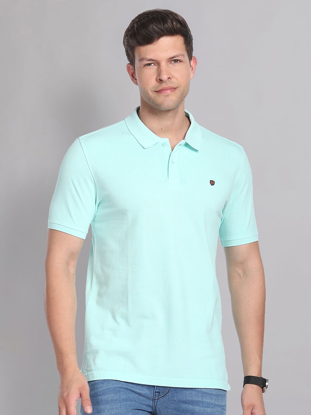 

AD By Arvind Men Green Solid Polo Collar Regular Fit Cotton T-shirt