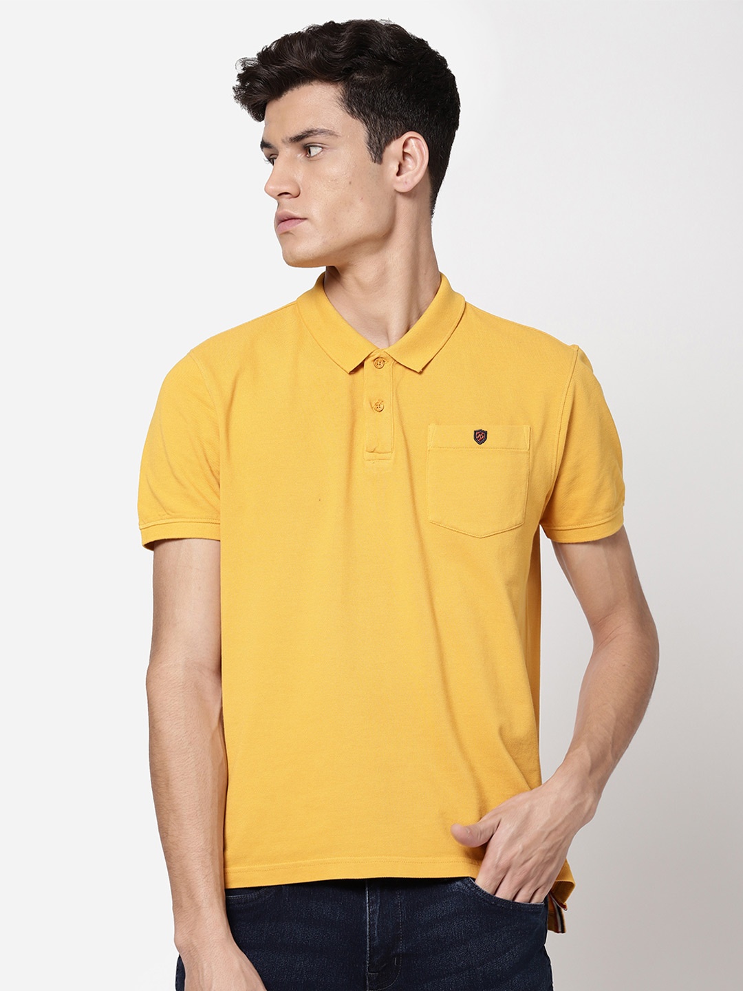 

AD By Arvind Men Yellow Polo Collar Pure Cotton T-shirt