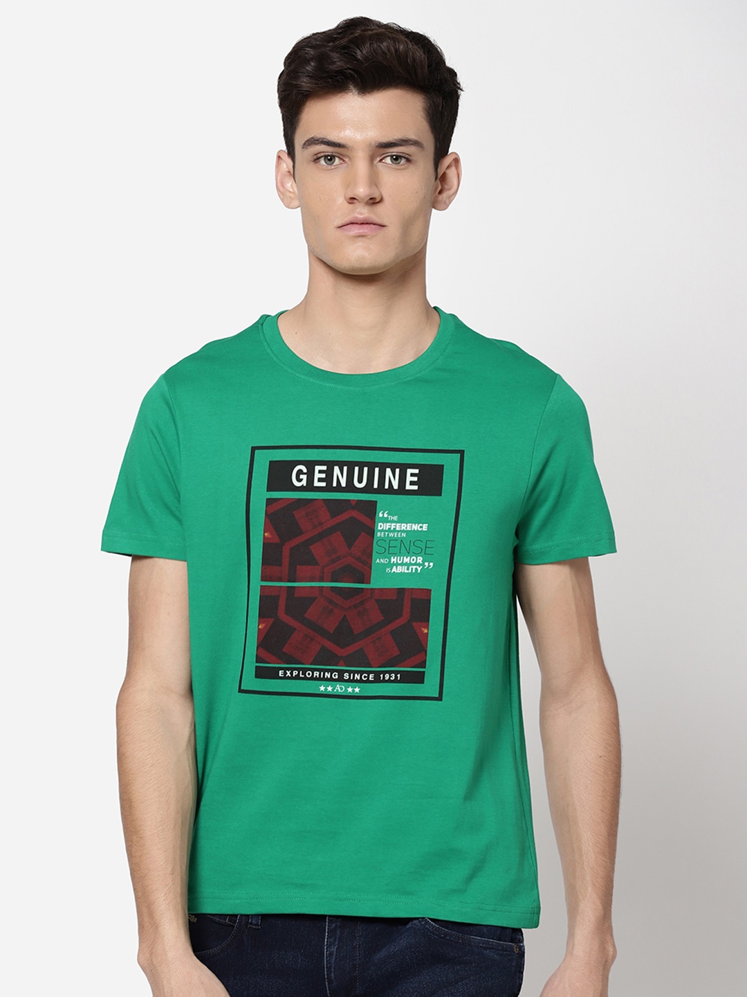 

AD By Arvind Men Green Printed Regular Fit Pure Cotton T-shirt