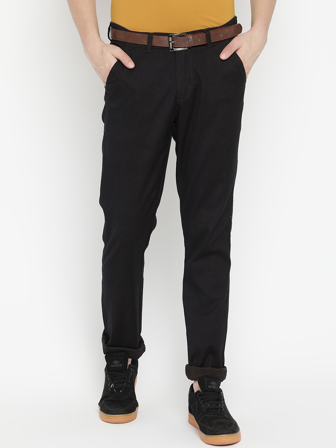 

V2 Value & Variety Men Black Jacquard Casual Trousers