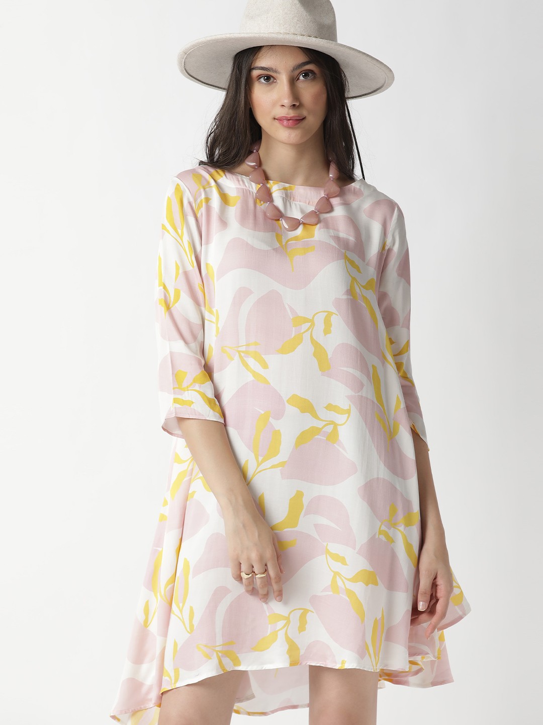 

RAREISM Pink & White Floral A-Line Dress