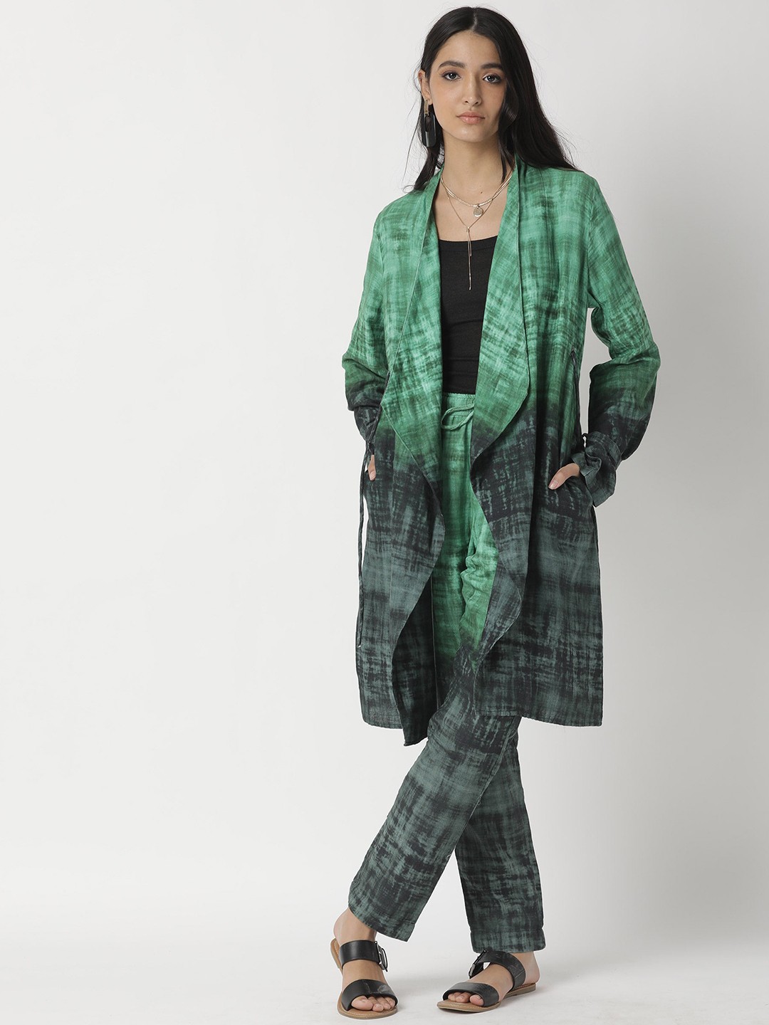 

RAREISM Women Green Printed Cotton Tailored Trousers