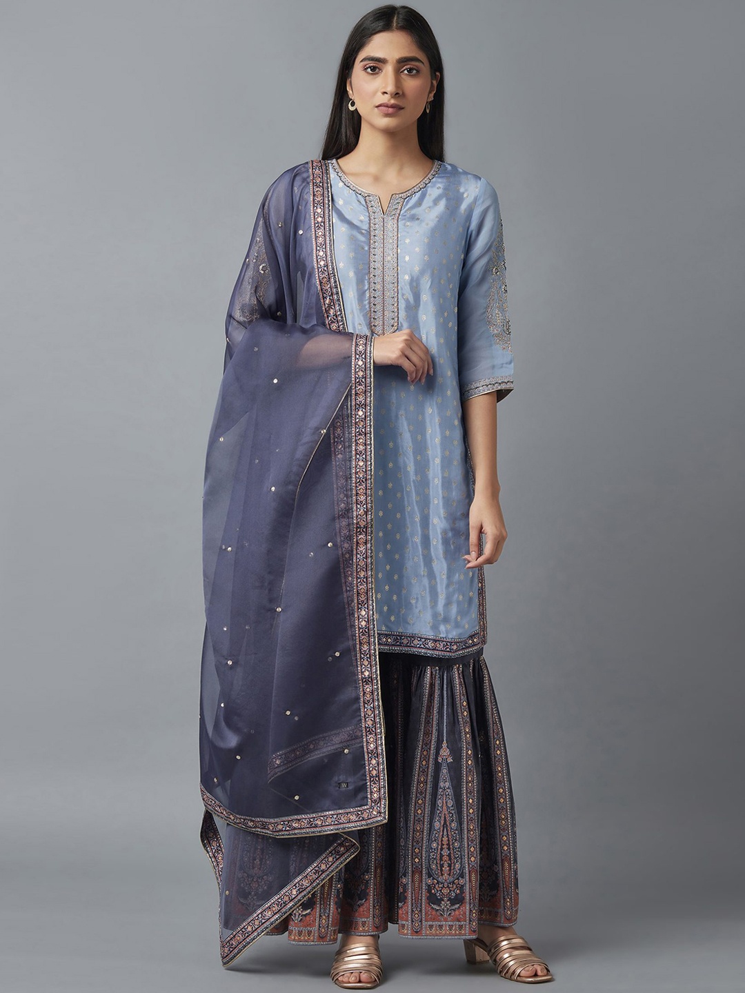 

WISHFUL Women Purple Embroidered Sequinned Kurta with Sharara & Dupatta