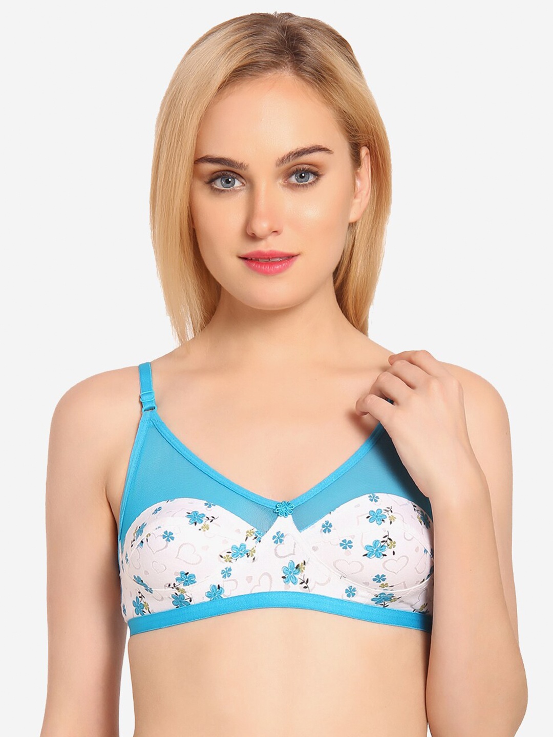 

Innocence Women Blue & White Set of 2 Floral Print Cotton Bra