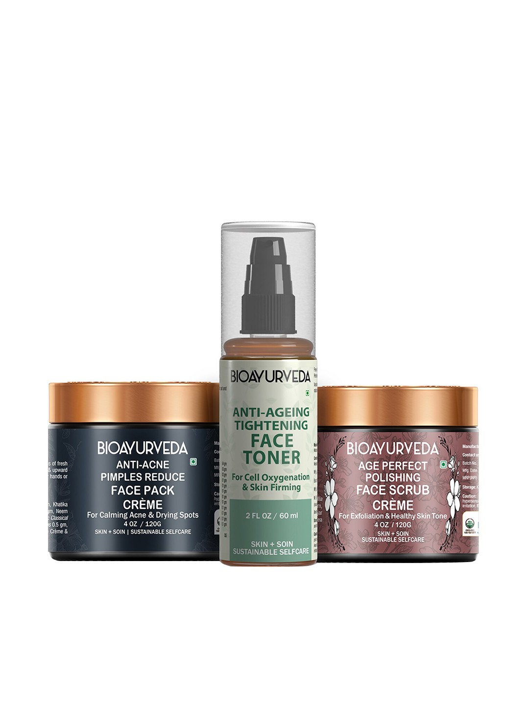 

BIOAYURVEDA Set of Face Pack-Face Scrub & Face Toner, Green