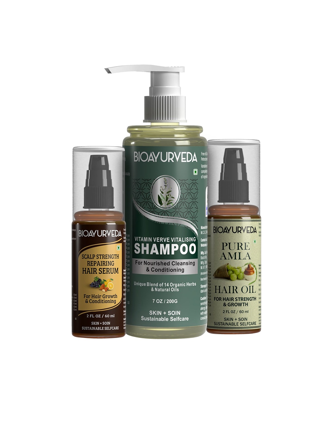 

BIOAYURVEDA Set of Hair Serum-Hair Oil & Shampoo, Green