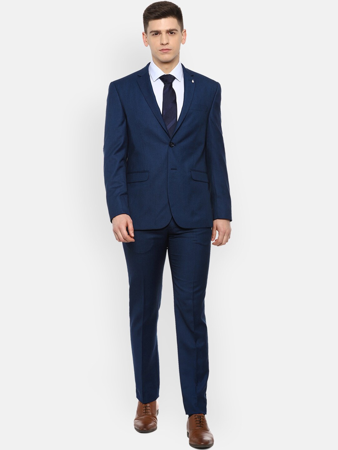 

Van Heusen Men Navy Blue Self Design Single-Breasted Slim-Fit Two-Piece Suit