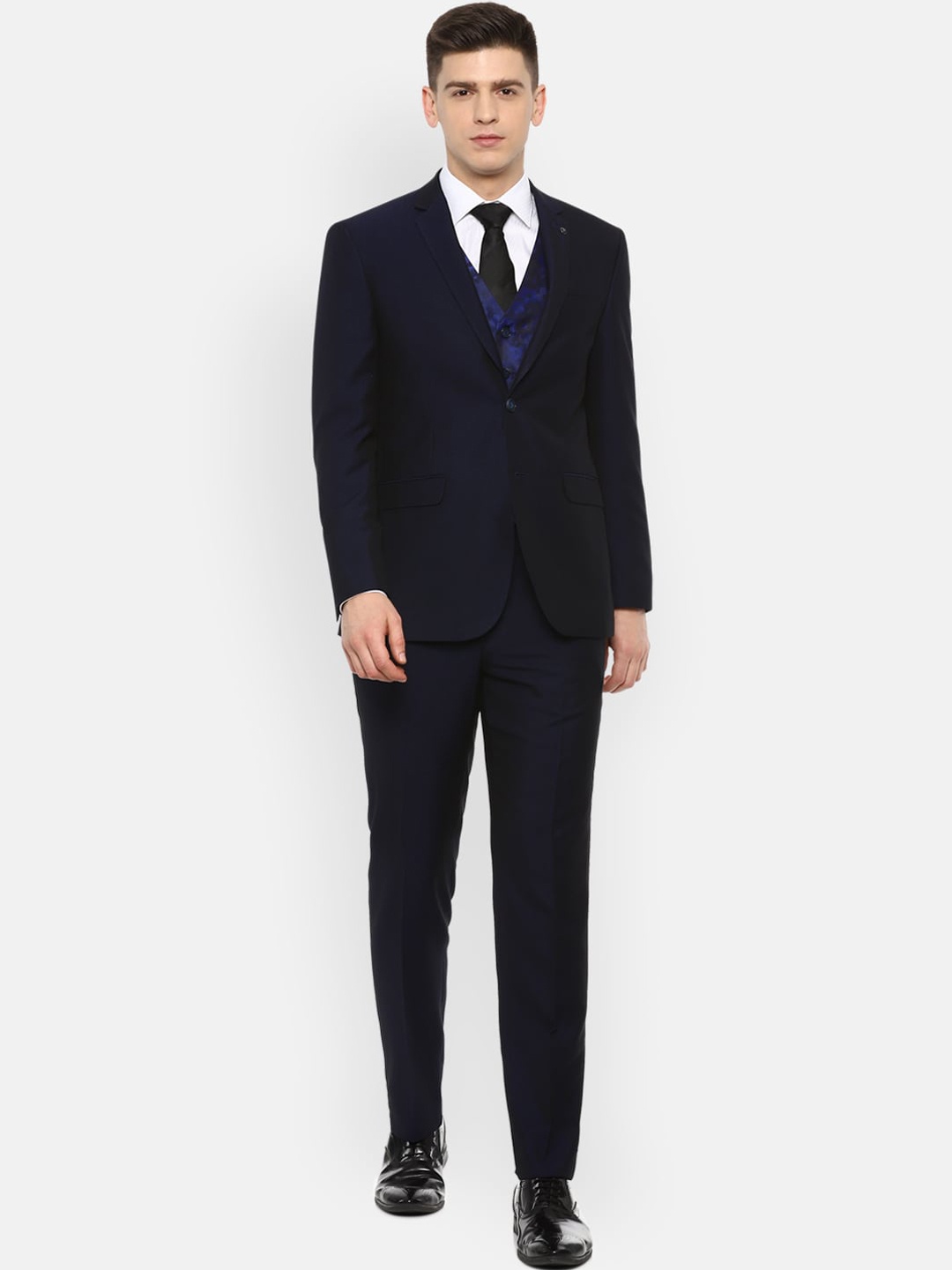 

Van Heusen Men Navy Blue Solid Single-Breasted Slim-Fit Three-Piece Suit