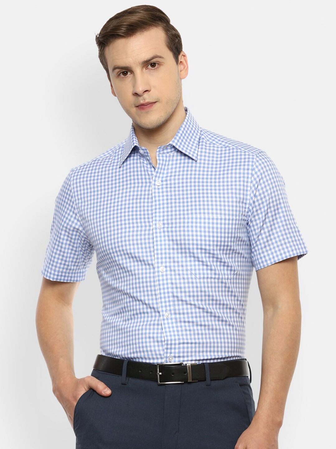 

Louis Philippe Men White Gingham Checks Checked Pure Cotton Formal Shirt