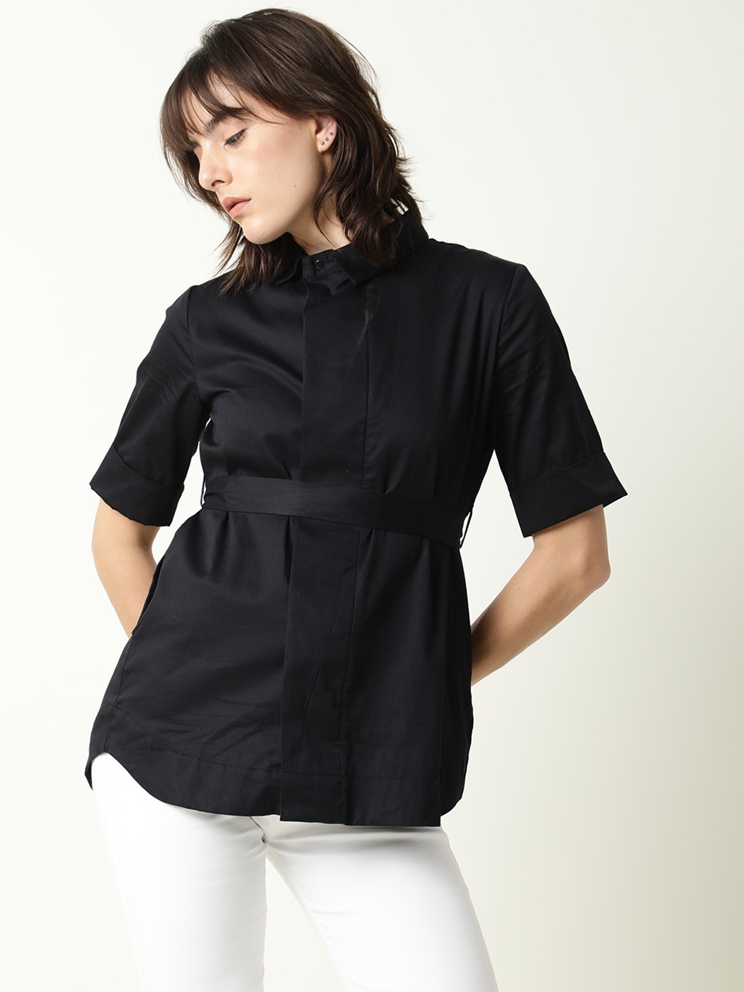 

RAREISM Black Shirt Style Longline Top
