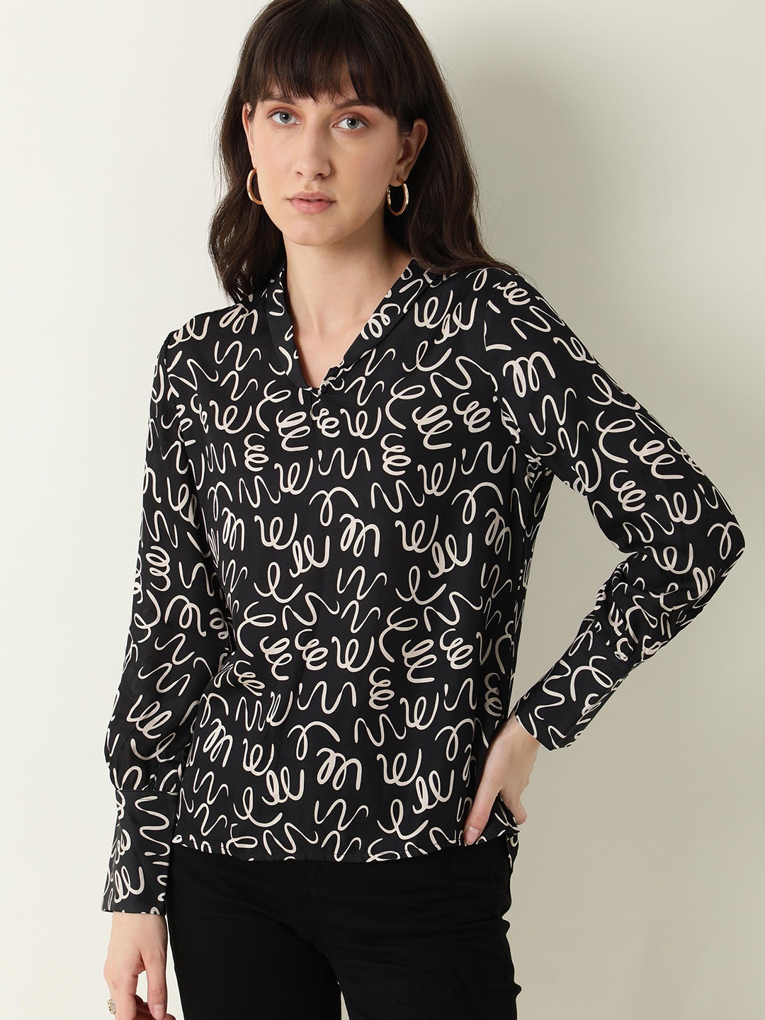 

RAREISM Black Print Shirt Style Top