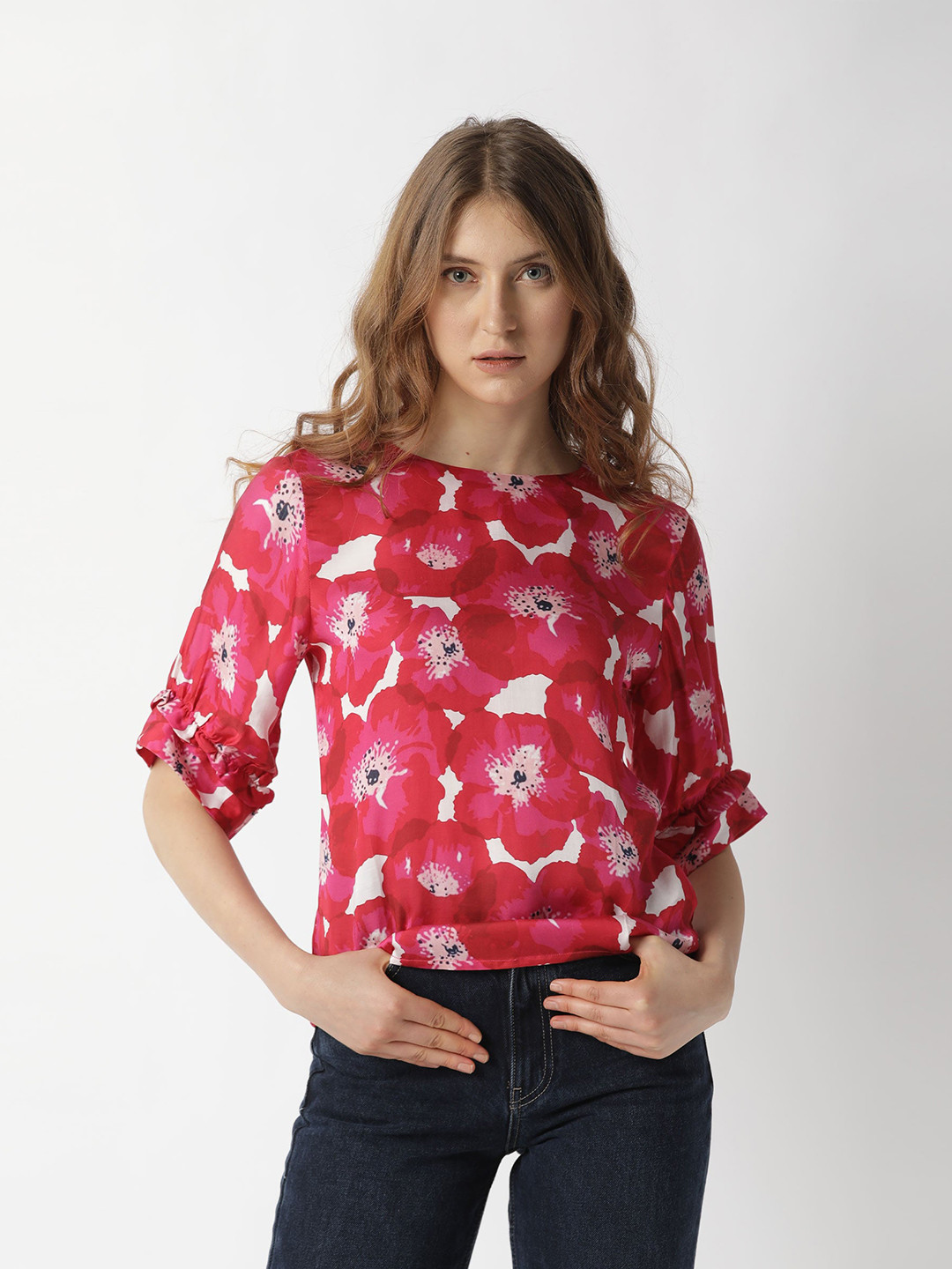 

RAREISM Women Red Floral Print Top
