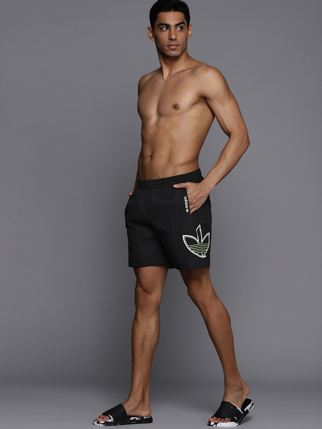 

ADIDAS Originals Men Black Brand Logo Printed SPRT Swim Shorts