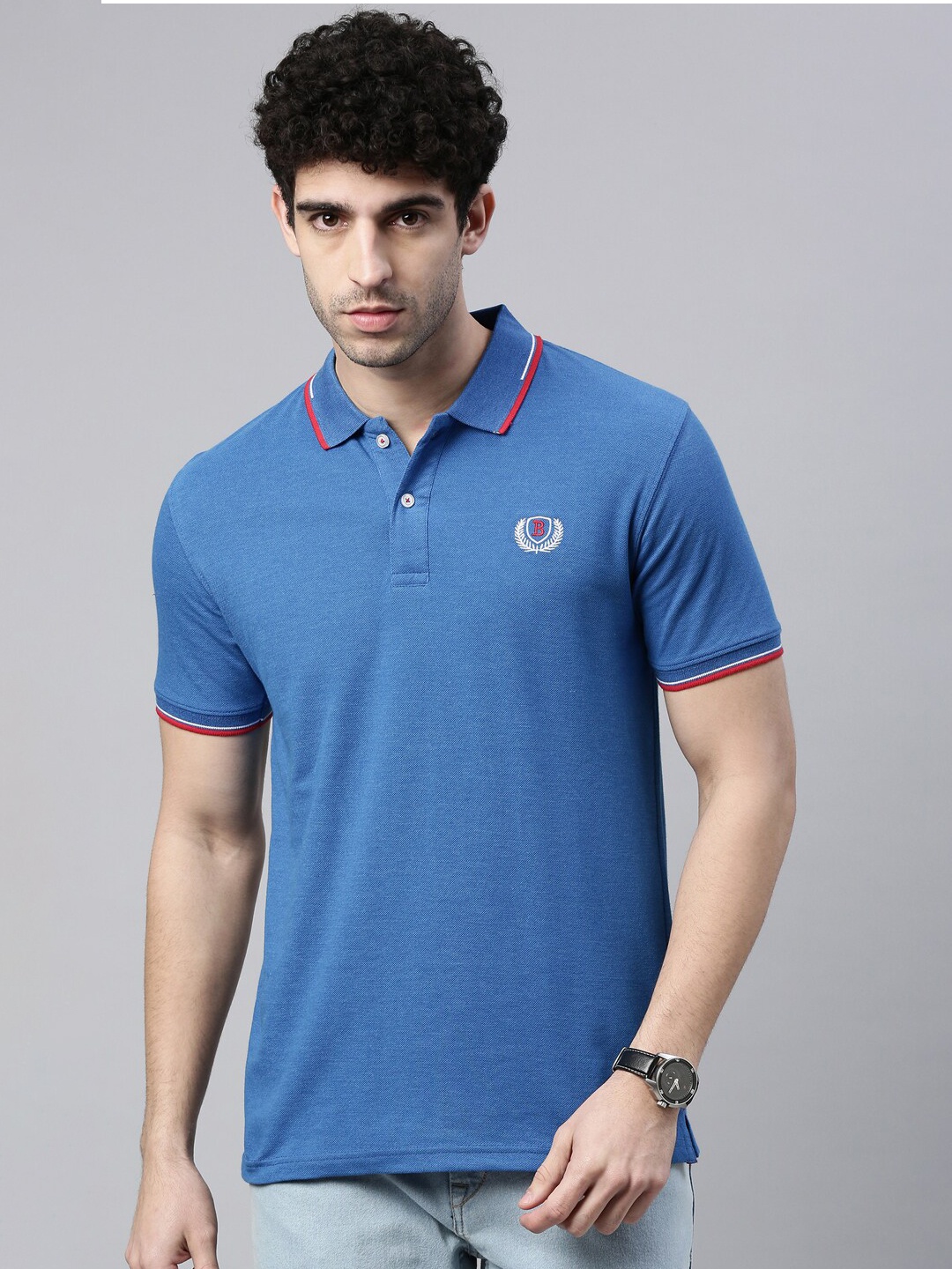 

Bushirt Men Blue Polo Collar Cotton T-shirt