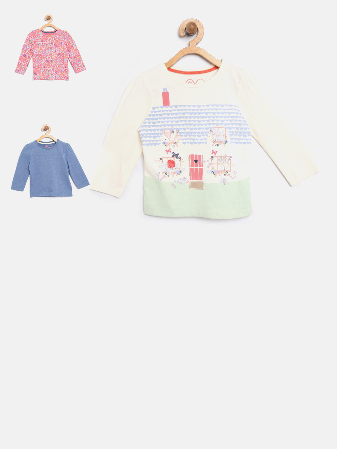 

mothercare Girls Pack of 3 Round Neck T-shirts, Blue