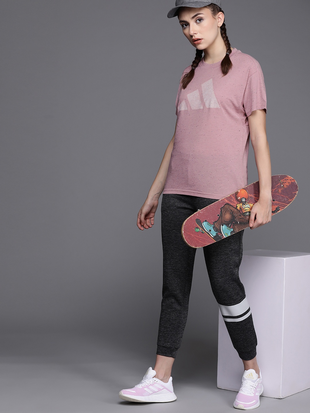 

ADIDAS Women Pink Brand Logo Printed T-shirt