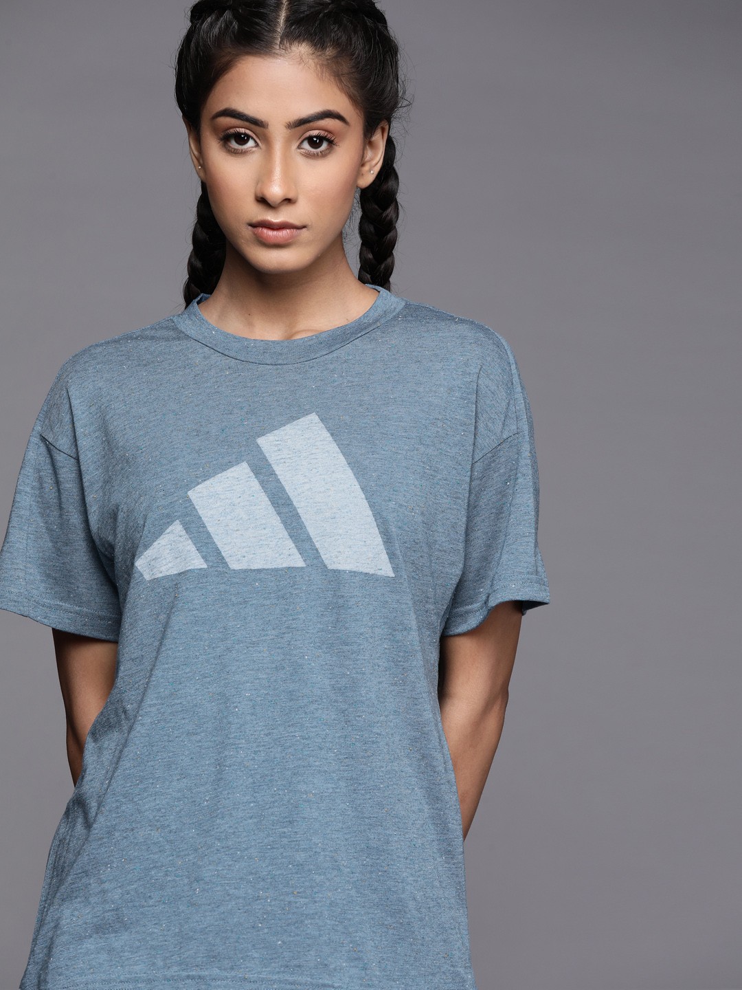 

ADIDAS Women Blue W WINRS 3.0 Brand Logo Printed T-shirt