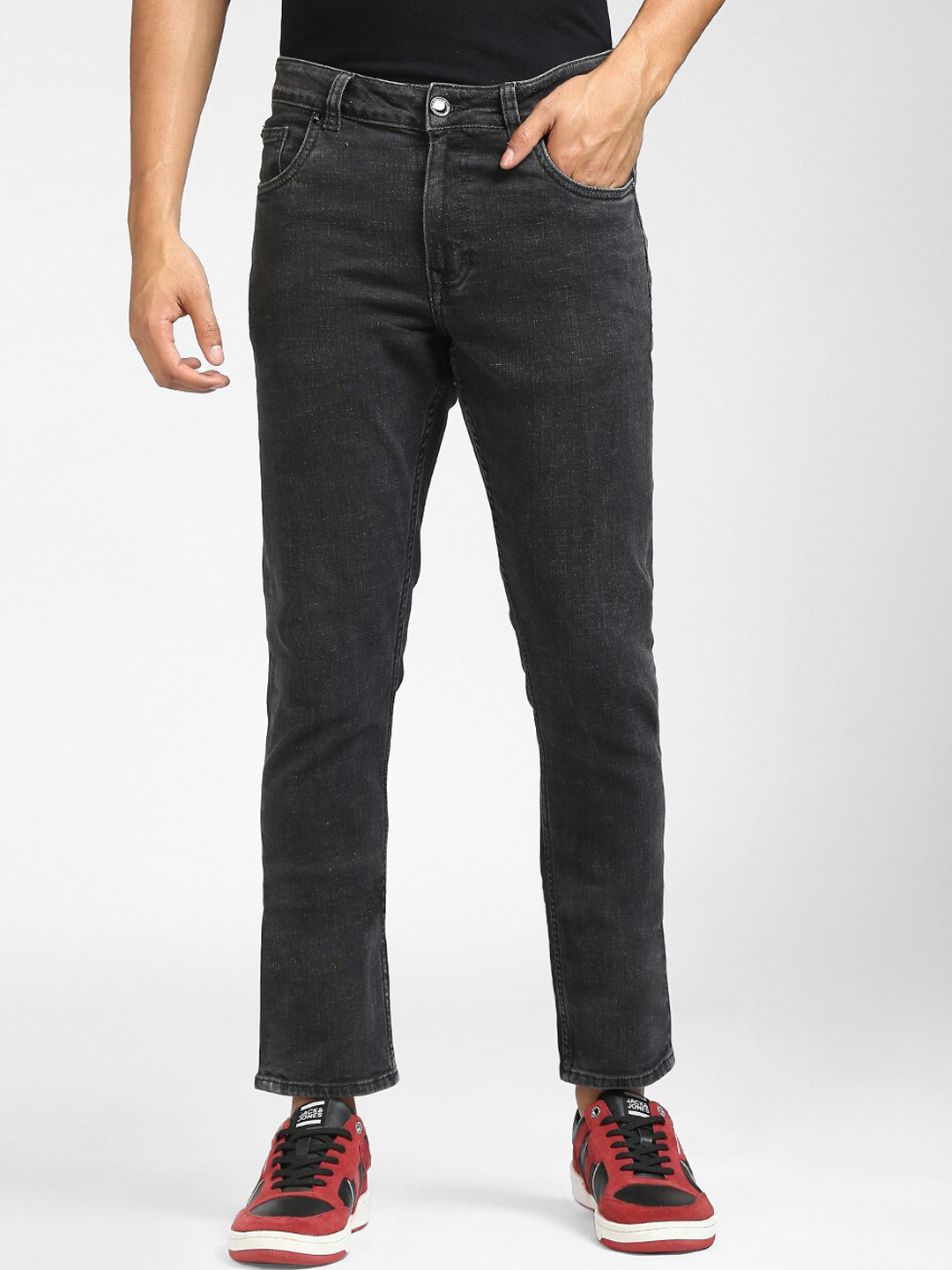 

Jack & Jones Men Black Low-Rise Mildly Distressed Light Fade Stretchable Jeans