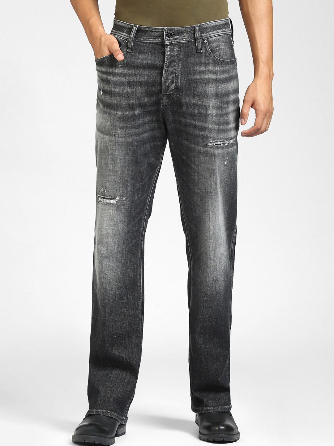 

Jack & Jones Men Black Low-Rise Low Distress Light Regular Fit Fade Stretchable Jeans