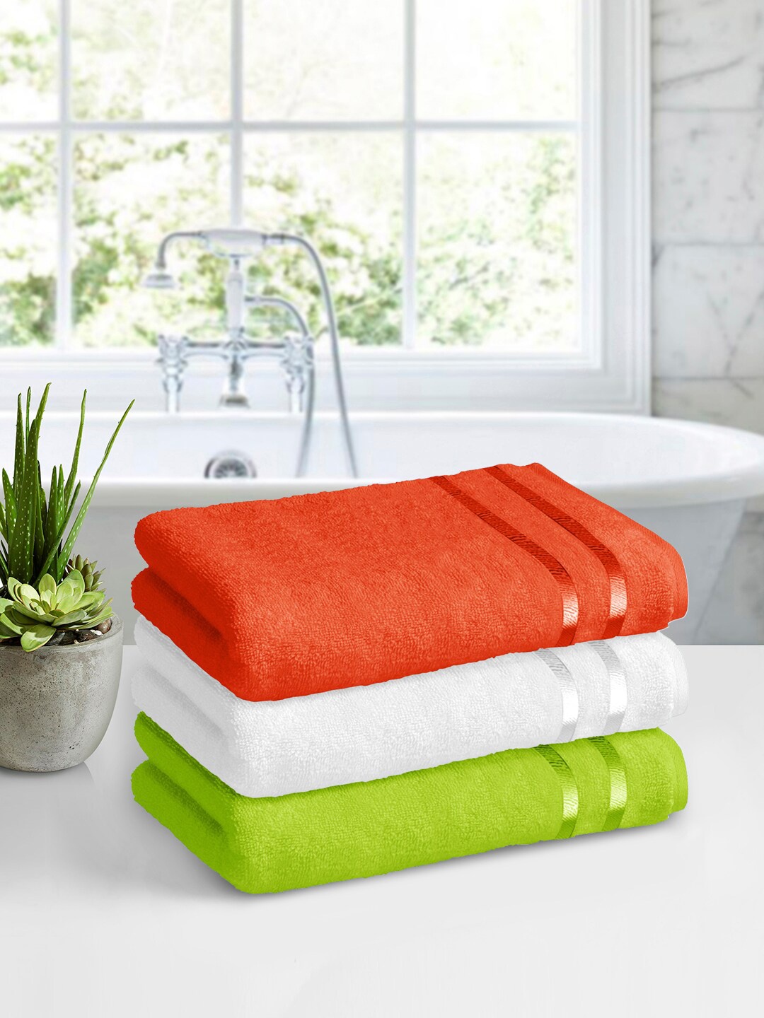 

Story@home Pack of 3 Solid 450 GSM Bath Towel, Orange