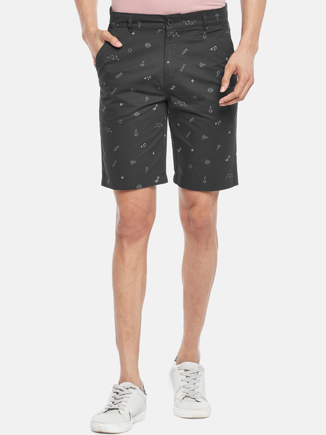 

People Men Black Printed Pure Cotton Shorts