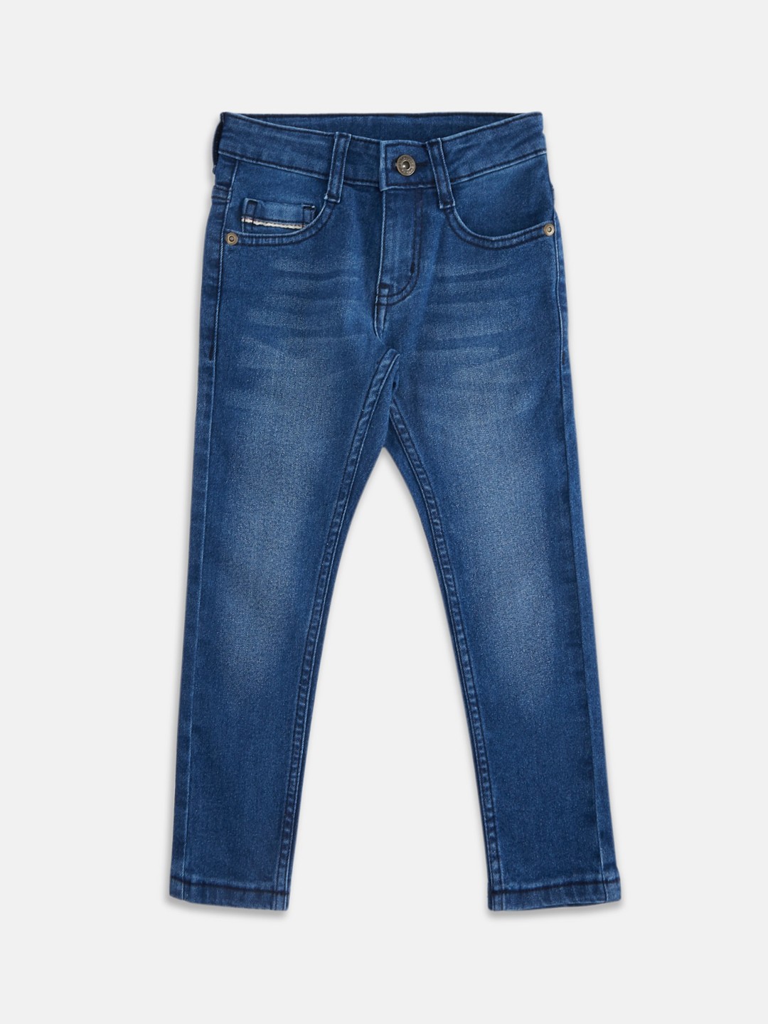

Pantaloons Junior Boys Blue Tapered Fit Low Distress Light Fade Jeans
