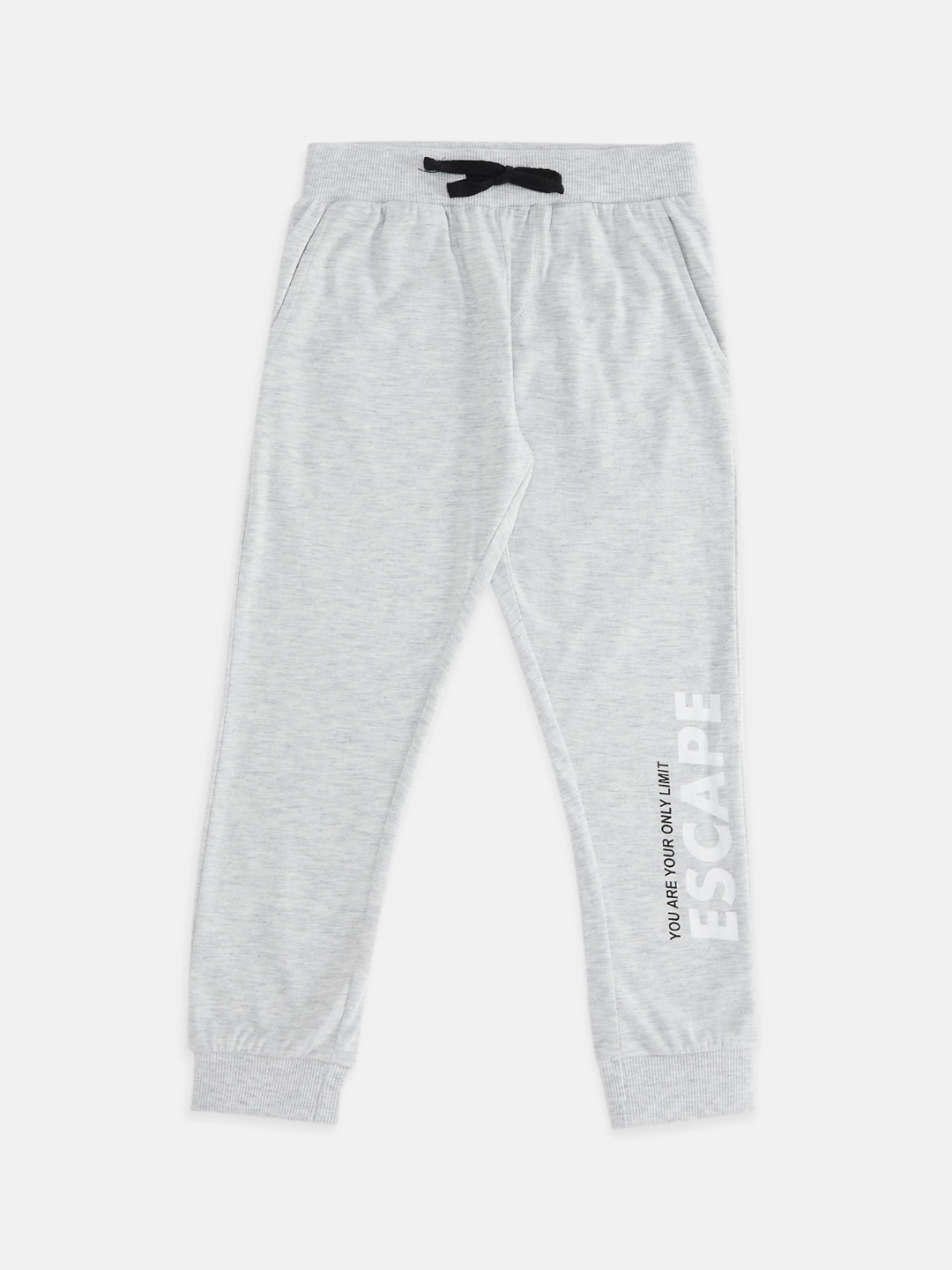 

Pantaloons Junior Boys Grey Melange & White Typography Printed Pure Cotton Joggers