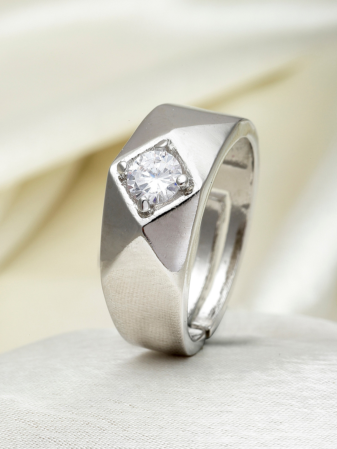 

KARATCART Silver-Toned White AD-Studded Adjustable Finger Ring