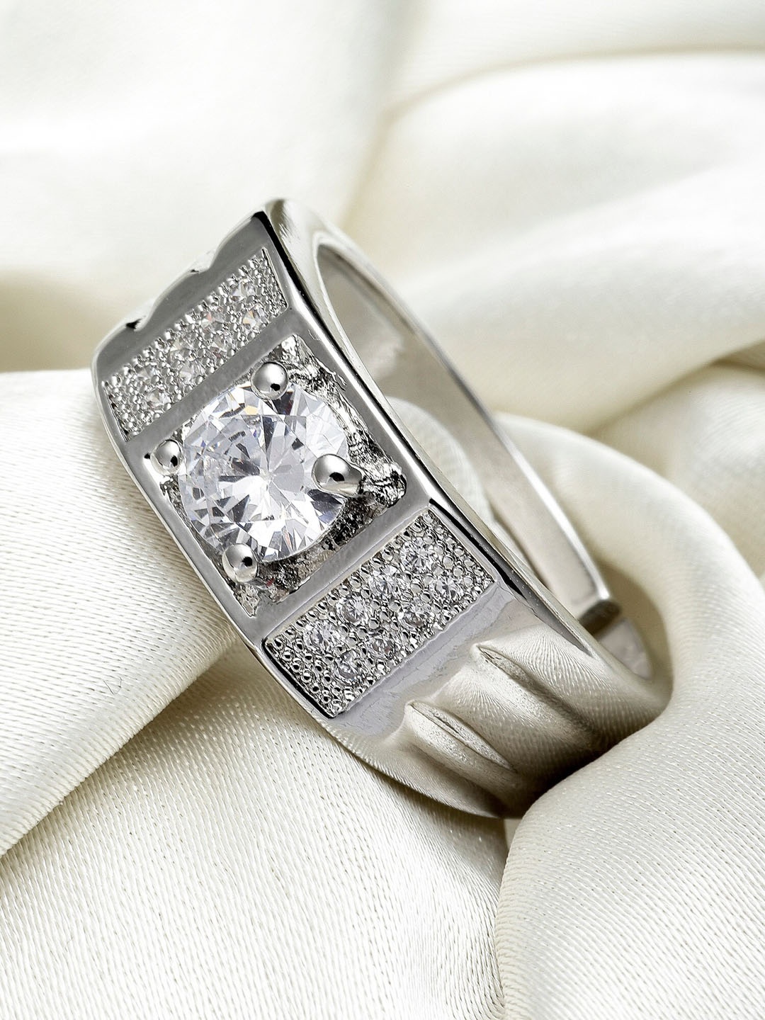 

KARATCART Silver-Plated White AD-Studded Adjustable Finger Ring