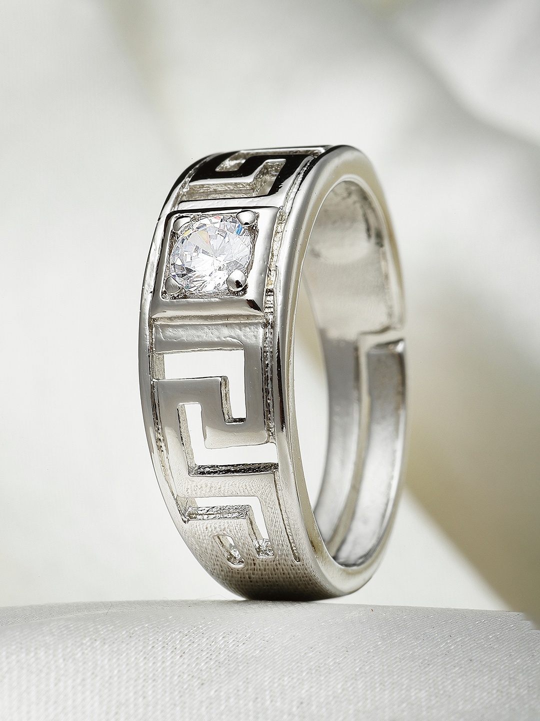 

KARATCART Men Silver-Plated White AD-Studded Adjustable Finger Ring